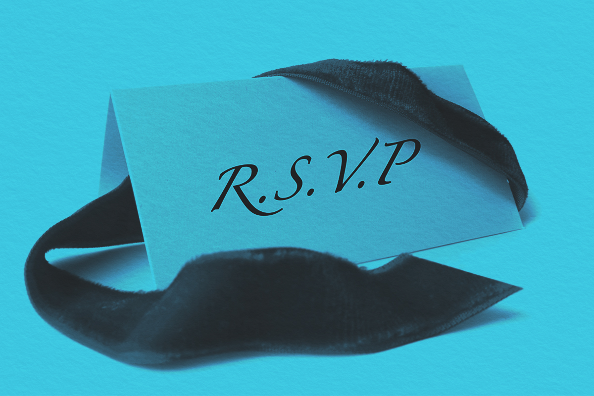 R.S.V.P. invitation with ribbon