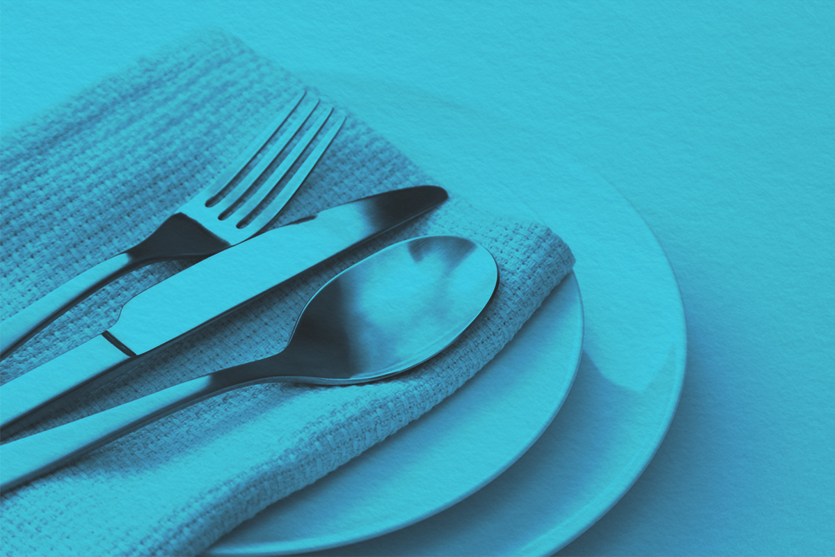 Elegant cutlery with napkin on plate