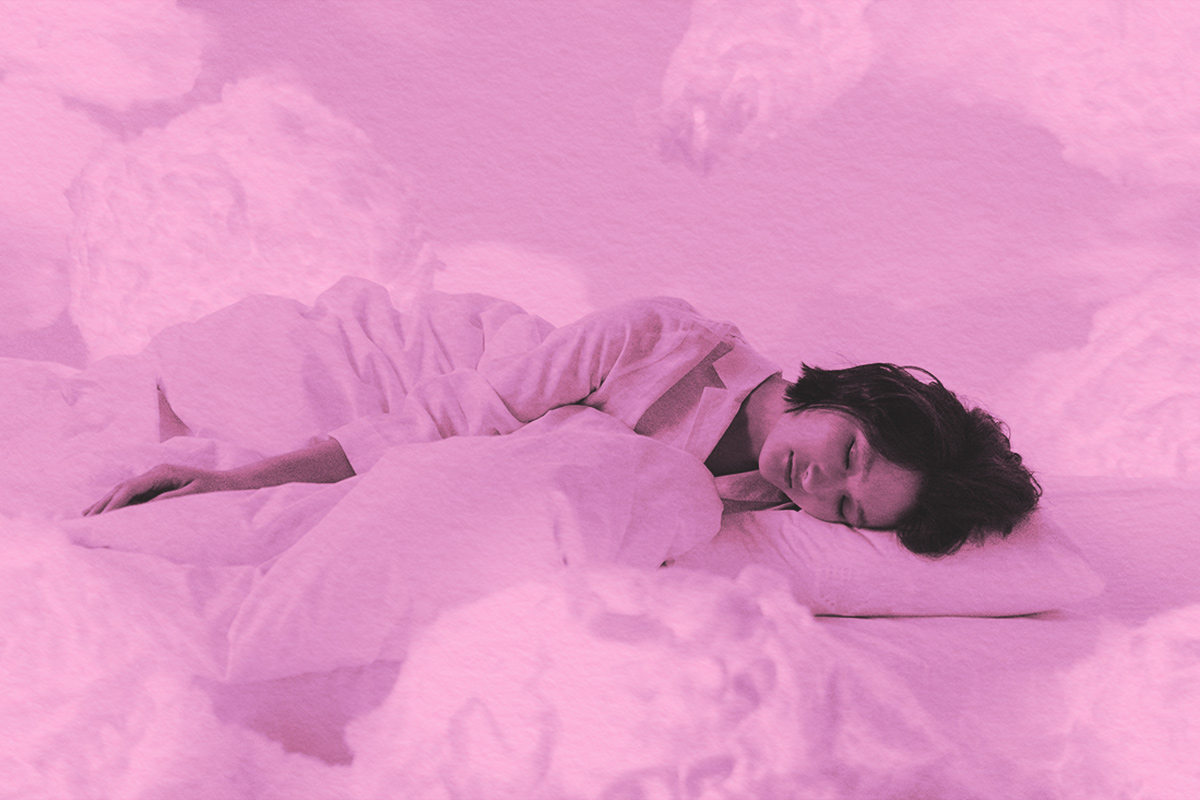 a Woman Sleeping Near Fluffy Clouds