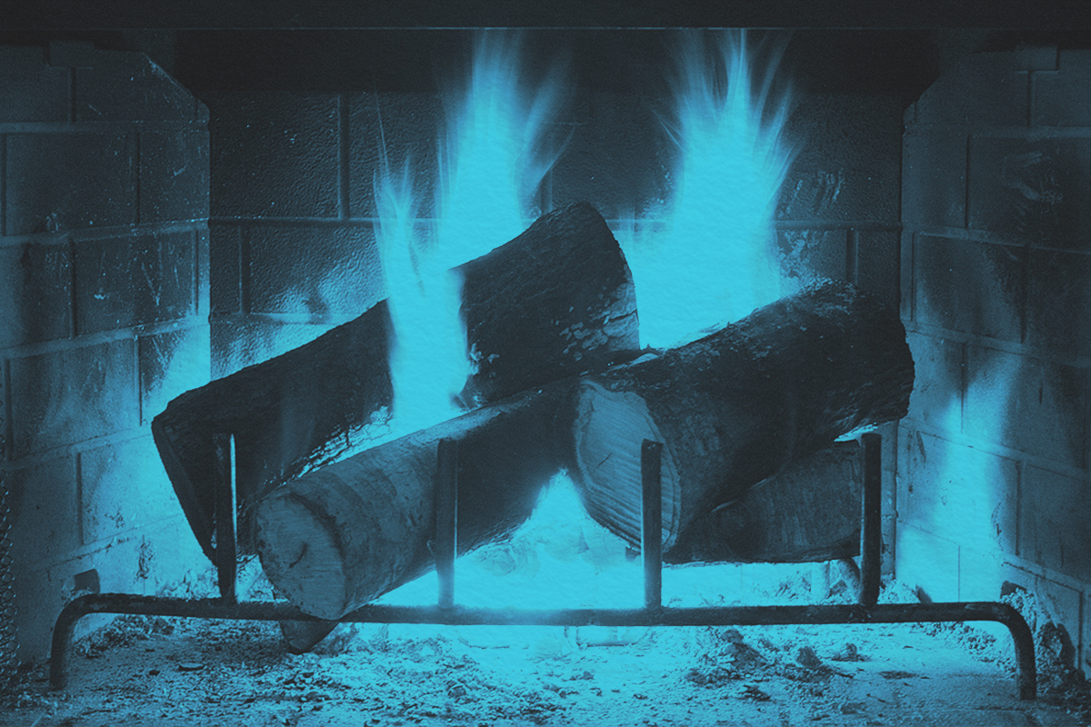 Yule Log in fireplace