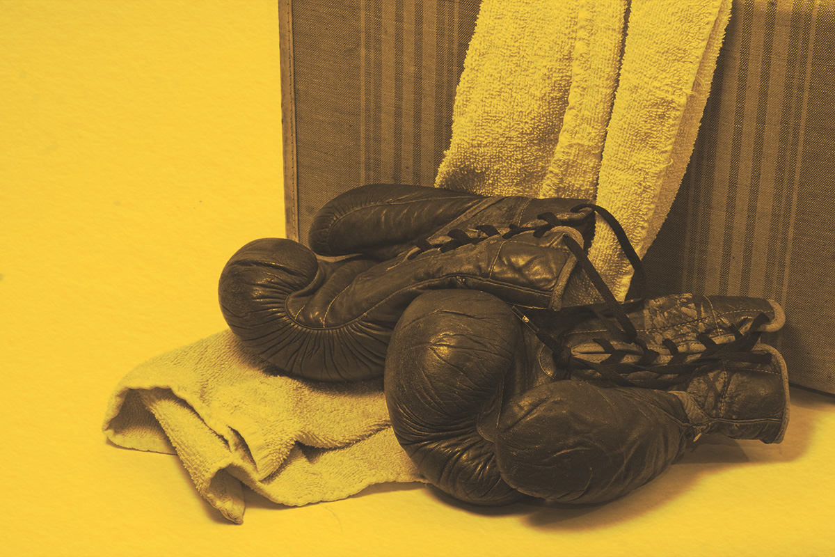 Boxing gloves placed on top of a towel