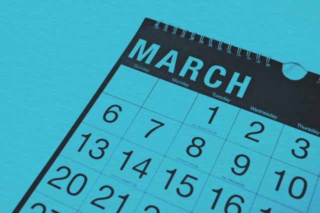 Wall calendar for the month of March