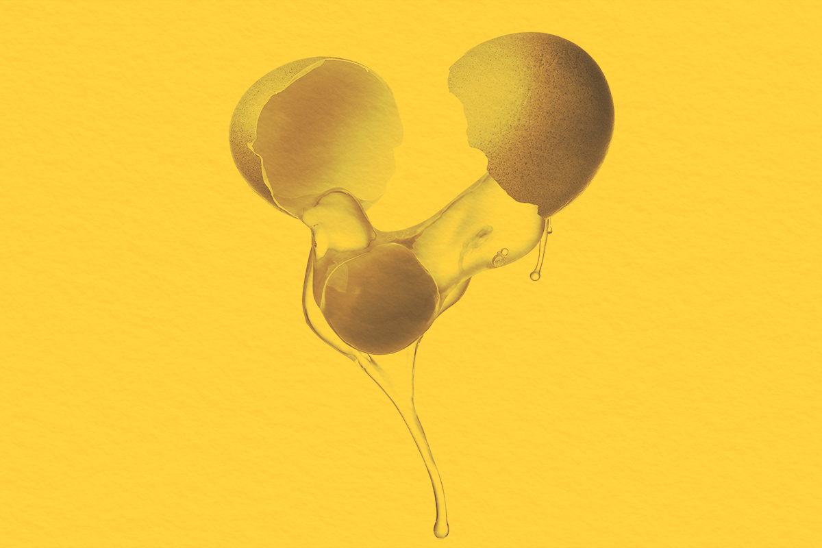  cracked in half, egg yolk