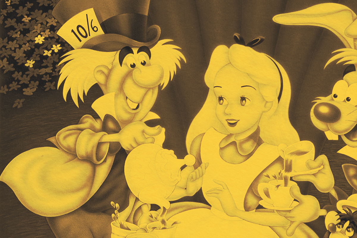 ALICE IN WONDERLAND film, 1951 showing Alice and Hatter