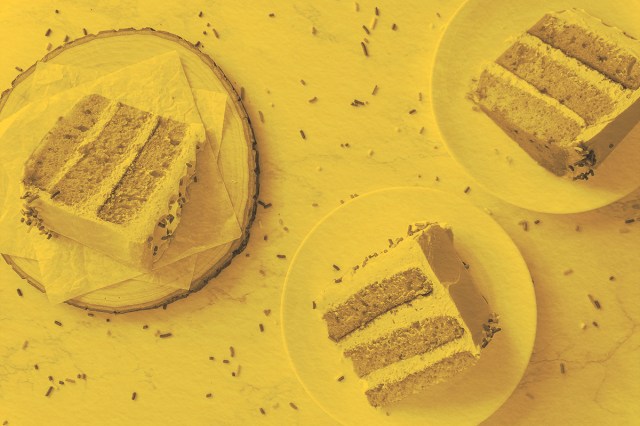 Slices of cake on table with sprinkles