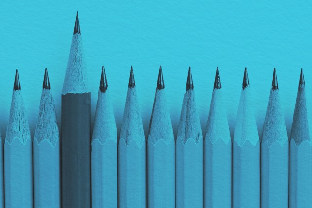 Sharpened pencils in a row