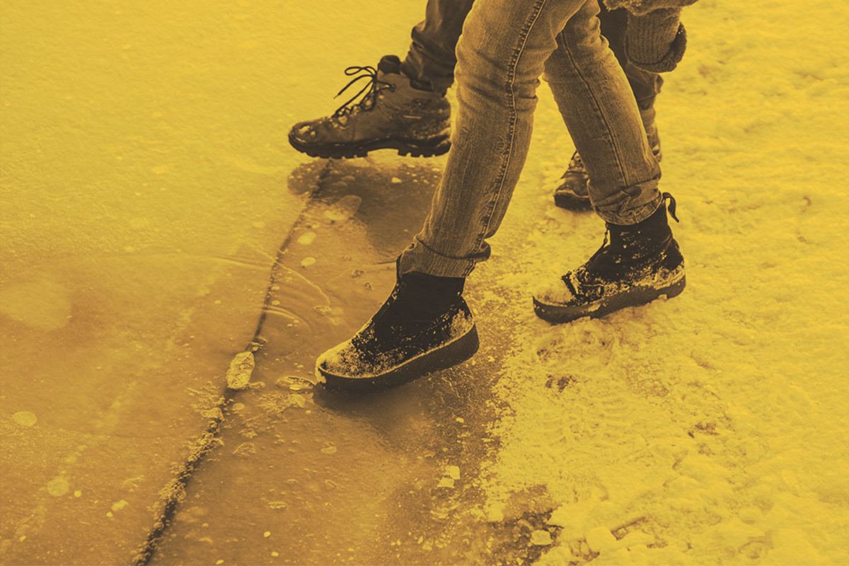 testing the thin ice near the shore